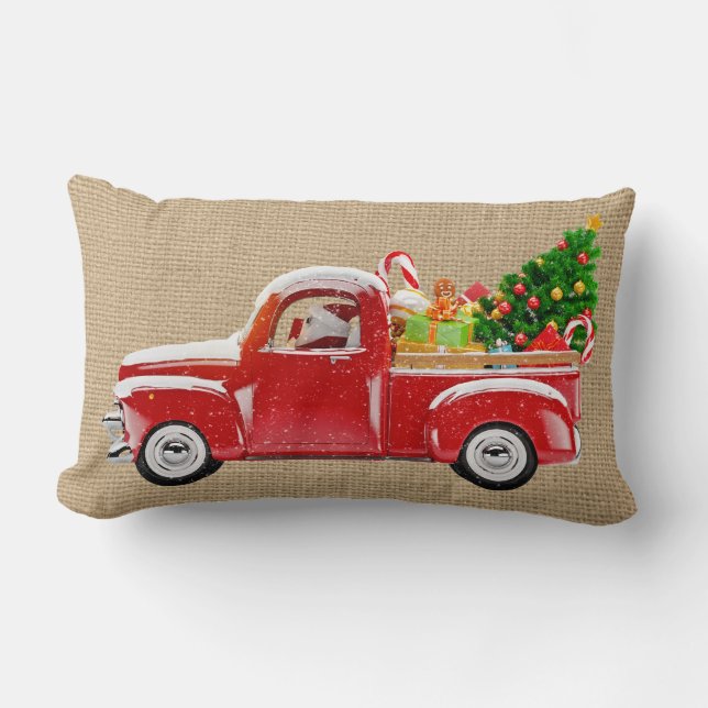 Christmas Pillow with Santa, Truck (Front)