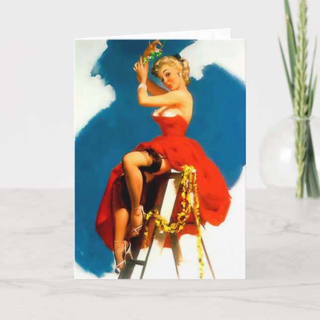Christmas Pin-Up Girl Missile Toe Holiday Card (Front)