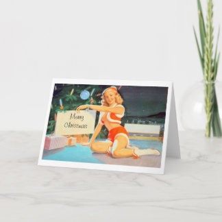Christmas Pin-Up Girl Under Tree Holiday Card