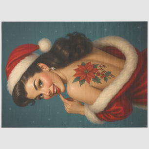 Christmas Pin-Up with Poinsettia Tattoo Decoupage Tissue Paper