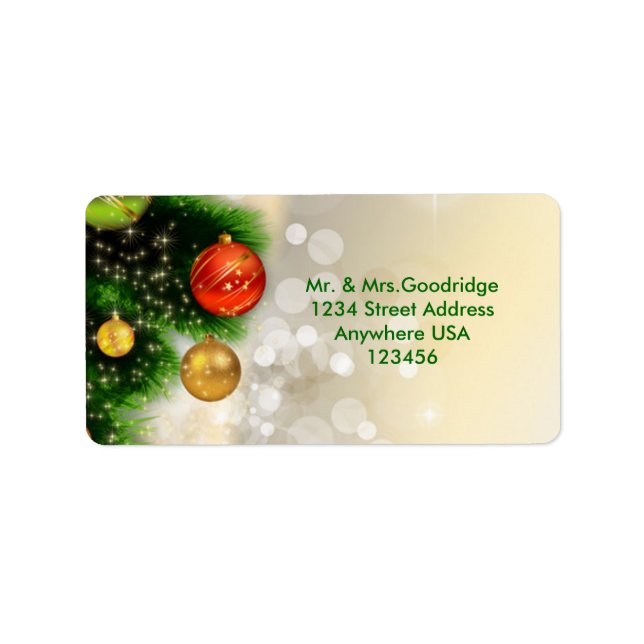 Christmas pine and baubles label (Front)