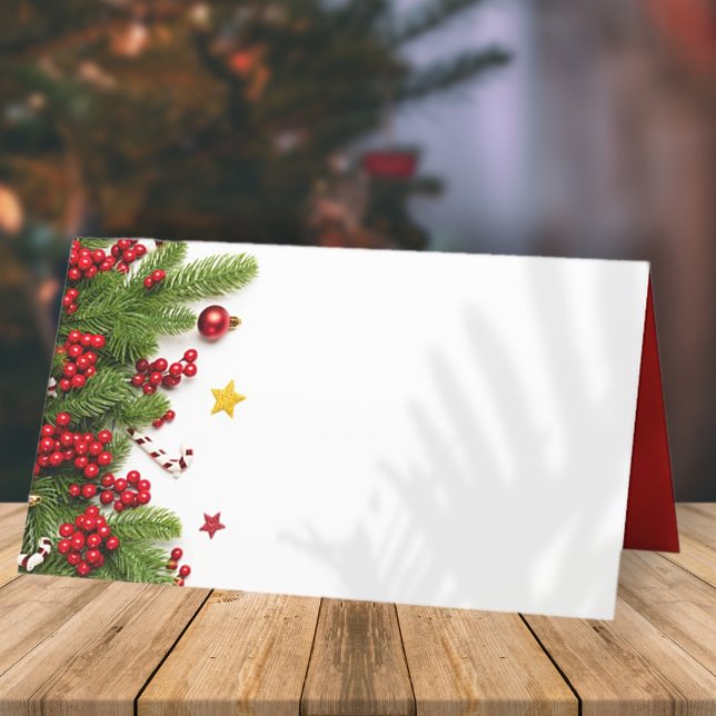 Christmas Pine and Berries | Holiday Place Card (Creator Uploaded)