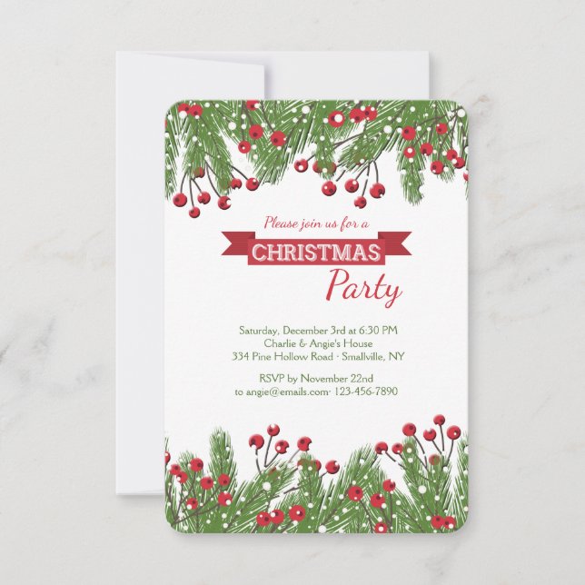 Christmas Pine and Berries Invitation (Front)