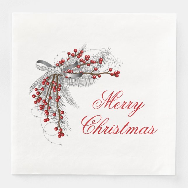 Christmas Pine and Berries Napkin (Front)