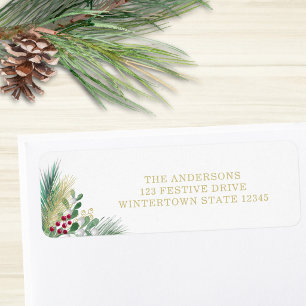 Christmas Pine And Berries Return Address