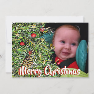 Christmas Pine & Berries Personalised Photo Holiday Card