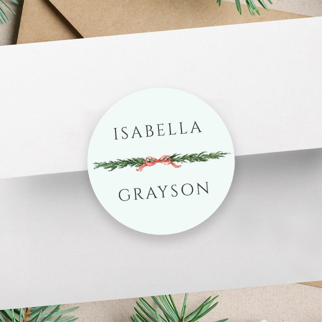 Christmas Pine Border Mint Green Classic Round Sticker (Creator Uploaded)