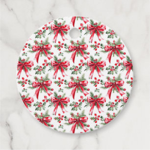 Christmas Pine Boughs and Red Bow Favour Tags