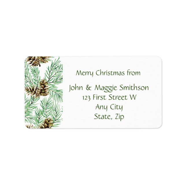 Christmas Pine Boughs Cones Custom Label (Front)