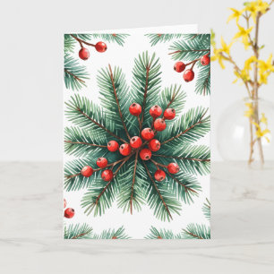 Christmas Pine Branch & Red Berries Holiday Card