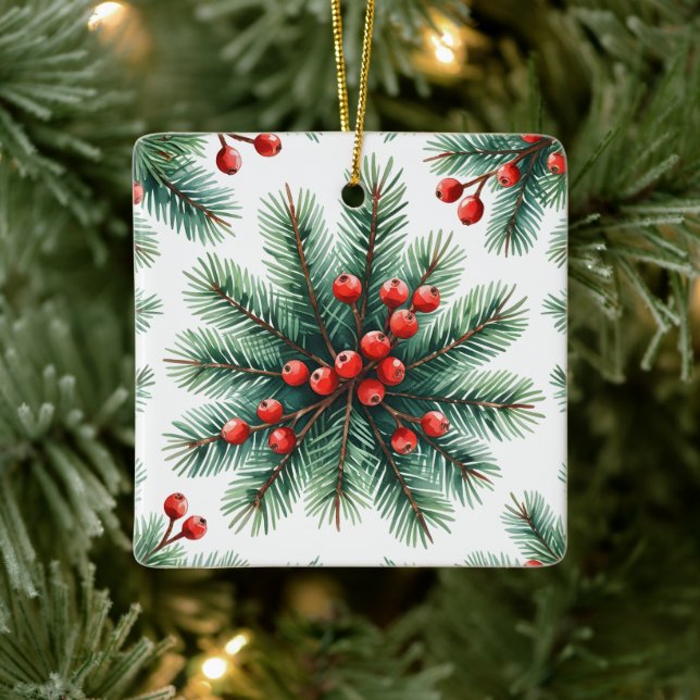 Christmas Pine Branch & Red Berries Ornament | Rus (Tree)