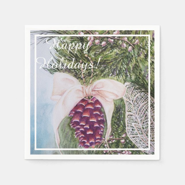 Christmas Pine Cone and Bow Party Napkin (Front)