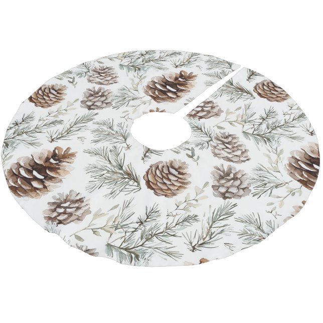 Christmas Pine Cones Brushed Polyester Tree Skirt (Angled)