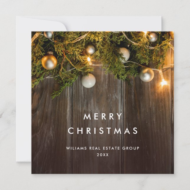 Christmas Pine Cones Corporate Rustic Greeting Holiday Card (Front)