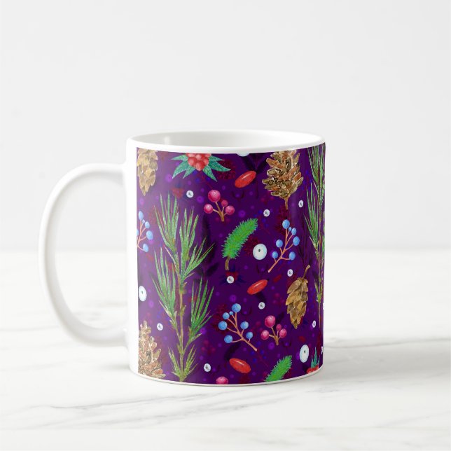 Christmas Pine Cones: Festive Seamless Coffee Mug (Left)