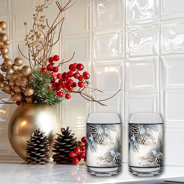 Christmas Pine Cones Holly Pine Branch Snow  Can Glass (Creator Uploaded)