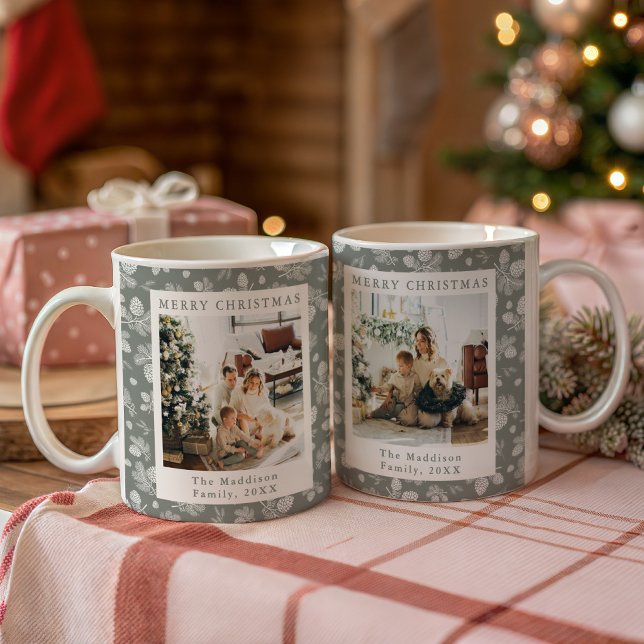 Christmas Pine Cones & Leaves Green Pattern Photos Coffee Mug (Creator Uploaded)
