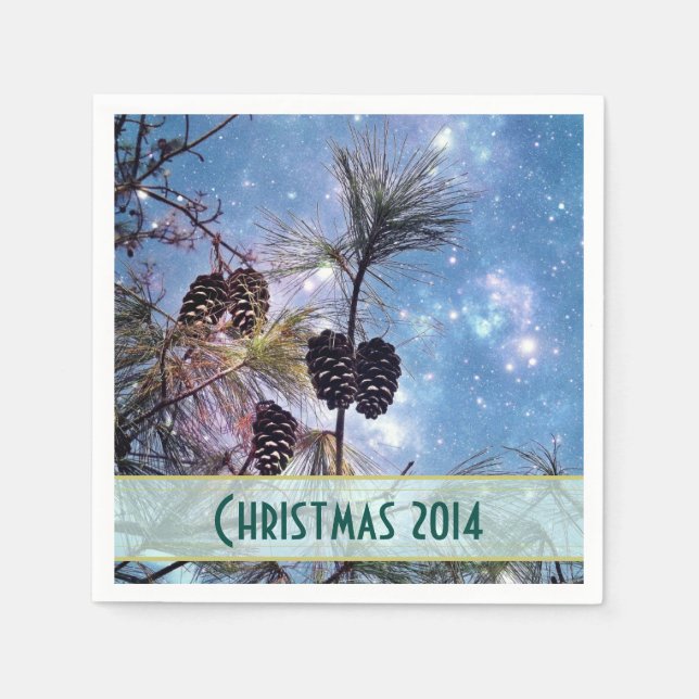 Christmas Pine cones under a starry night sky Napkin (Front)