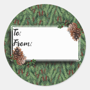 Christmas Pine Cones w/Tag Classic Round Sticker
