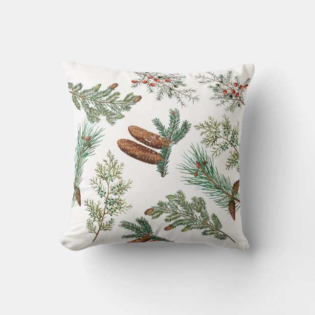 Christmas Pine Conifer Forest Festive Cushion (Front)