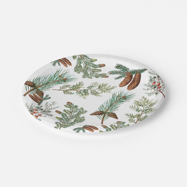Christmas Pine Conifer Forest Festive Paper Plate (Angled)