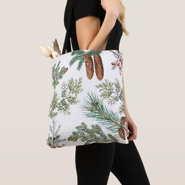 Christmas Pine Conifer Forest Festive Tote Bag (Close Up)