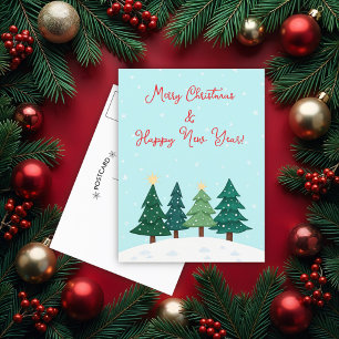 Christmas Pine  Forest Tree Merry Christmas Postcard