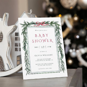 Christmas Pine Garland Girl Baby Shower Invitation