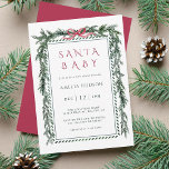Christmas Pine Garland Santa Baby Shower Invitation<br><div class="desc">This elegant baby shower invitation features a watercolor Christmas pine garland accented with a red charming ribbon bow. For more advanced customisation of this design,  please click the "Design Tool Button" link.</div>