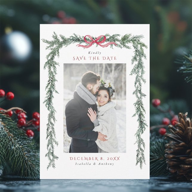 Christmas Pine Garland Wedding Photo Save The Date (Creator Uploaded)