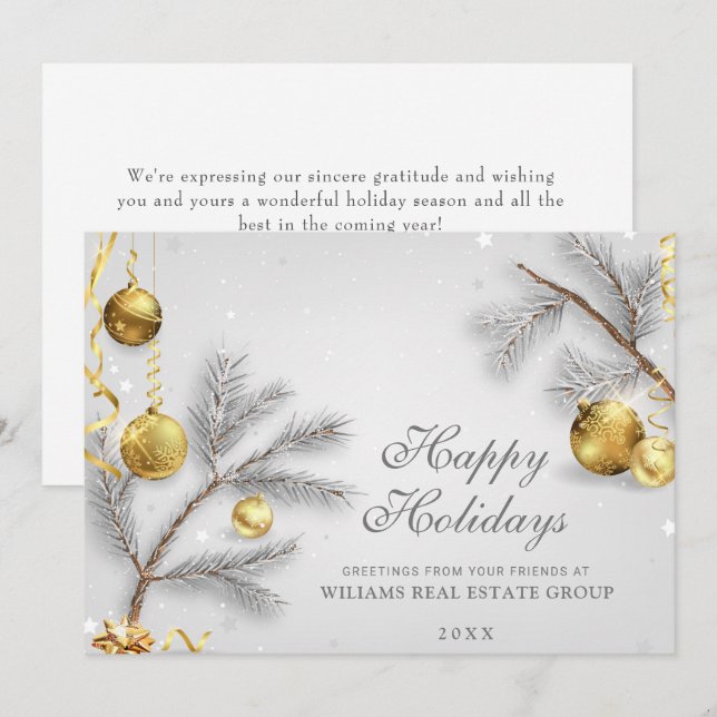 Christmas Pine Golden Balls Corporate Greeting Holiday Card (Front/Back)