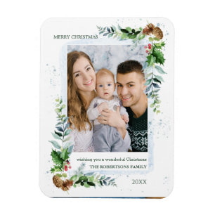 Christmas Pine Holly Berry Photo Magnet
