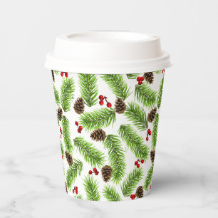 Christmas Pine Leaves, Cones & Berries Paper Cups