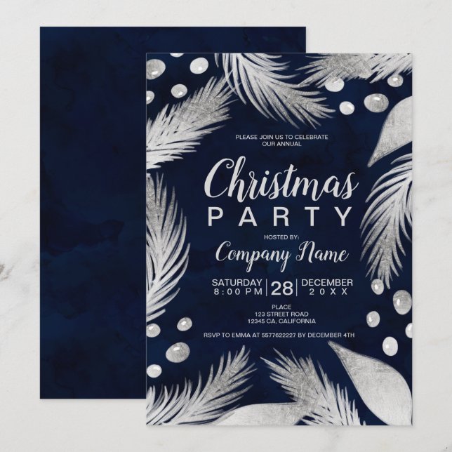 Christmas pine mistletoe chic silver corporate invitation (Front/Back)