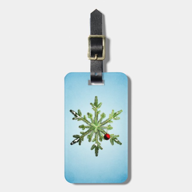 Christmas Pine Snowflake Luggage Tag (Front Vertical)