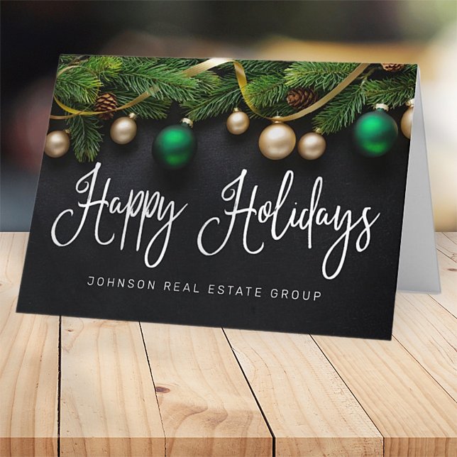 Christmas Pine Tree and Balls Elegant Business Holiday Card (Creator Uploaded)
