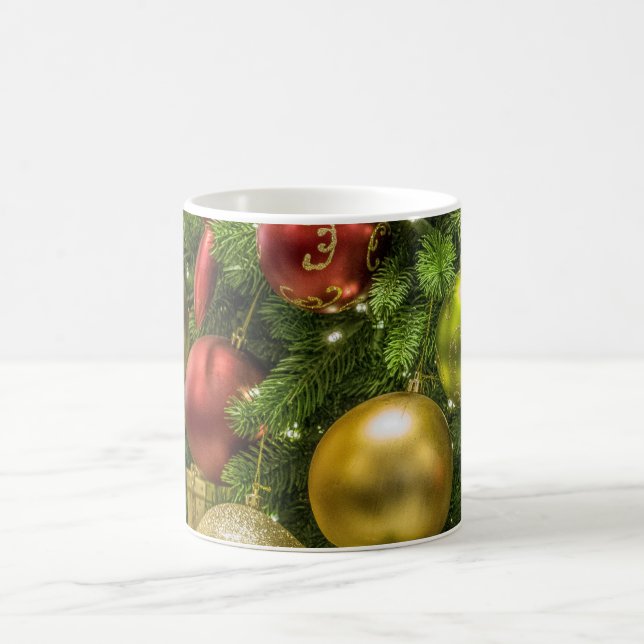 Christmas Pine Tree and Ornaments White Coffee Mug (Center)