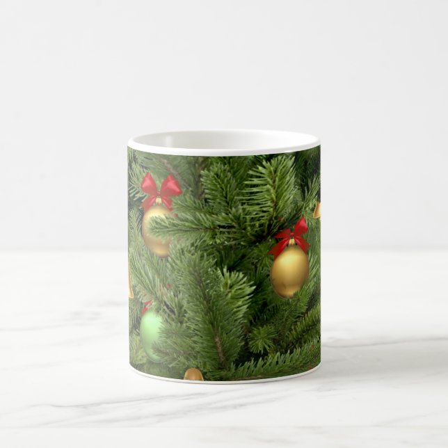 Christmas Pine Tree And Ornaments White Coffee Mug (Center)