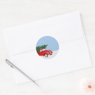Christmas Pine Tree and Truck Car on the Snow Classic Round Sticker