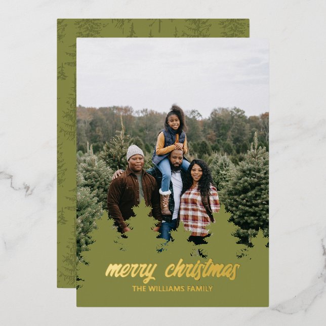 Christmas Pine Tree Foil Holiday Card (Front/Back)