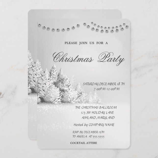 Christmas Pine Tree Forest,Lights Christmas Party Invitation (Front/Back)