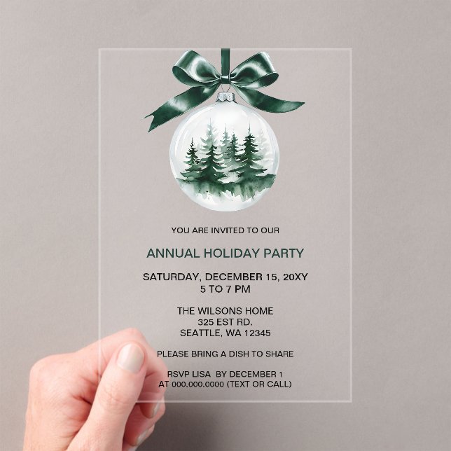 Christmas Pine Tree Ornament Holiday Party Acrylic Invitations (Insitu (Handheld))