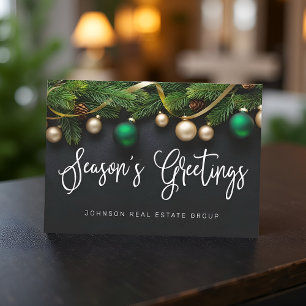 Christmas Pine Tree Season's Greetings Business Holiday Card