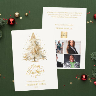 Christmas pine tree snow beige photo business holiday card