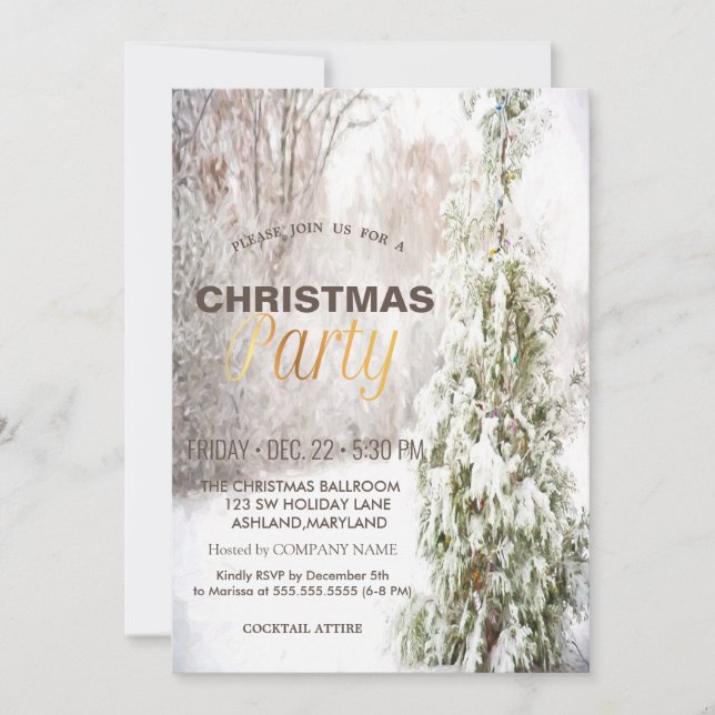 Christmas Pine Tree Snow Corporate Christmas Party Invitation (Front)