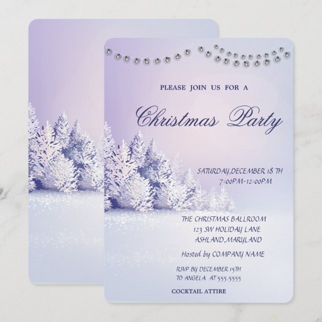 Christmas Pine Tree Snow Forest Christmas Party Invitation (Front/Back)