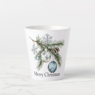 Christmas Pine Tree Snowflake Blue White Ornaments Latte Mug