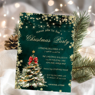Christmas Pine Tree,Stars Green Christmas Company Invitation