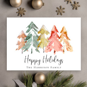 Christmas Pine Tree Watercolor Photo Holiday Card