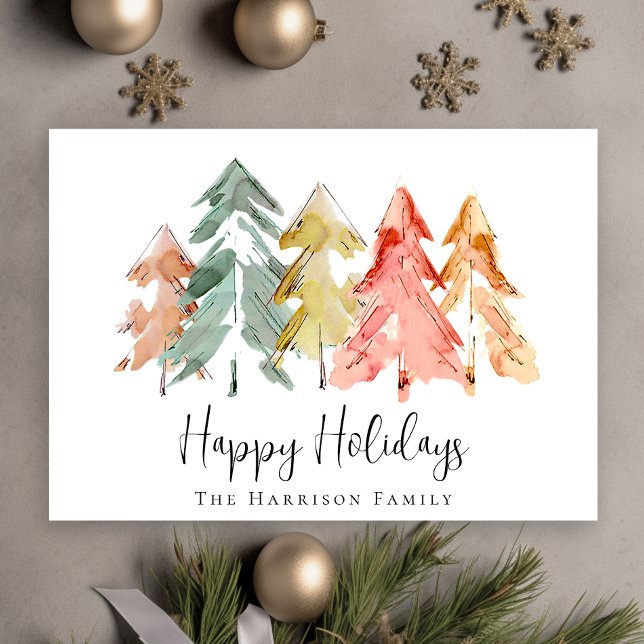 Christmas Pine Tree Watercolor Photo Holiday Card (Capture the joy, love & laughter shared with your family and friends in a card that's uniquely yours)